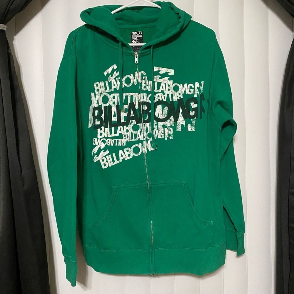 Billabong green zippered hoodie. 80% Cotton, 20% polyester